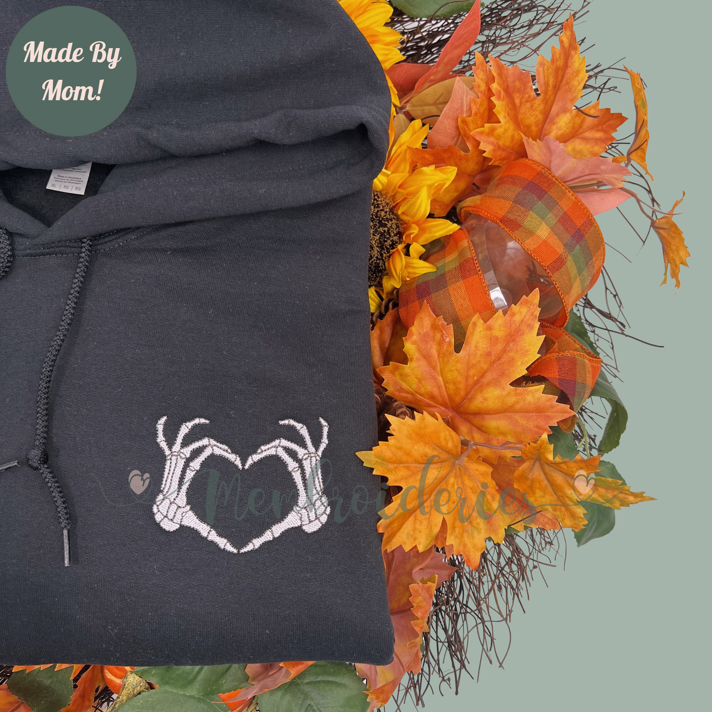 Skeleton Heart Hands Embroidered Hoodie or Sweatshirt