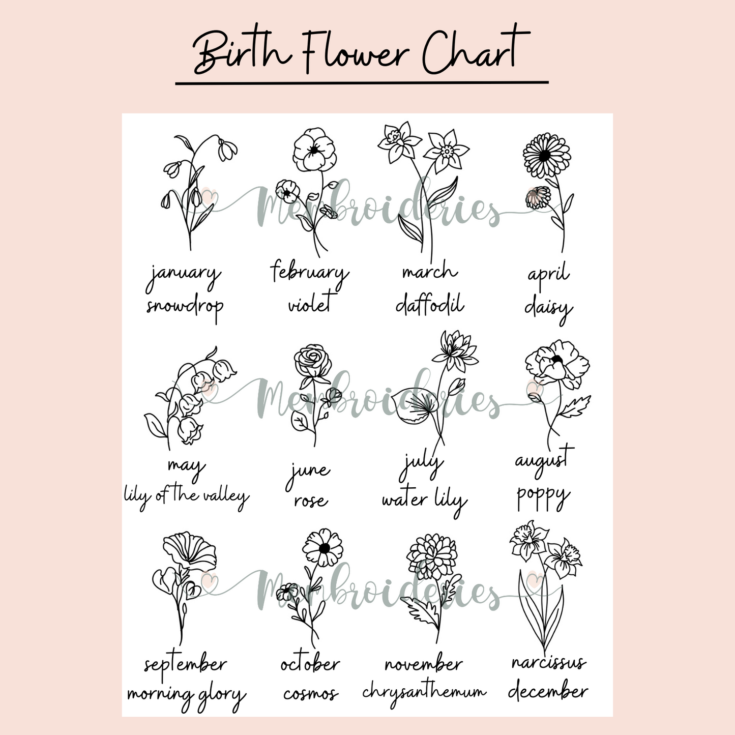Custom Front and Back, Birth Month/Flower Keepsake Membroidered Sweatshirt