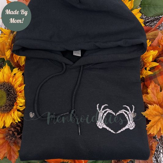 Skeleton Heart Hands Embroidered Hoodie or Sweatshirt