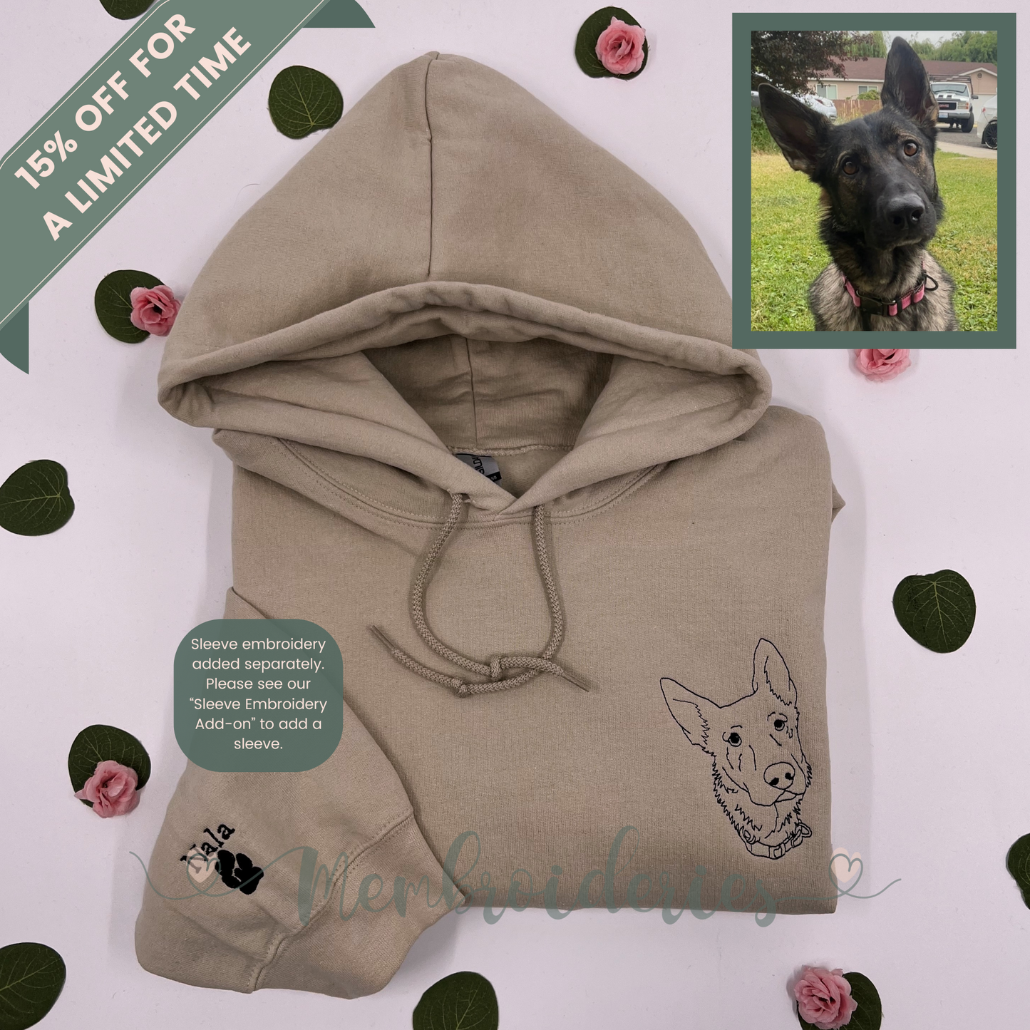 Custom Pet Portrait Membroidered Hoodie