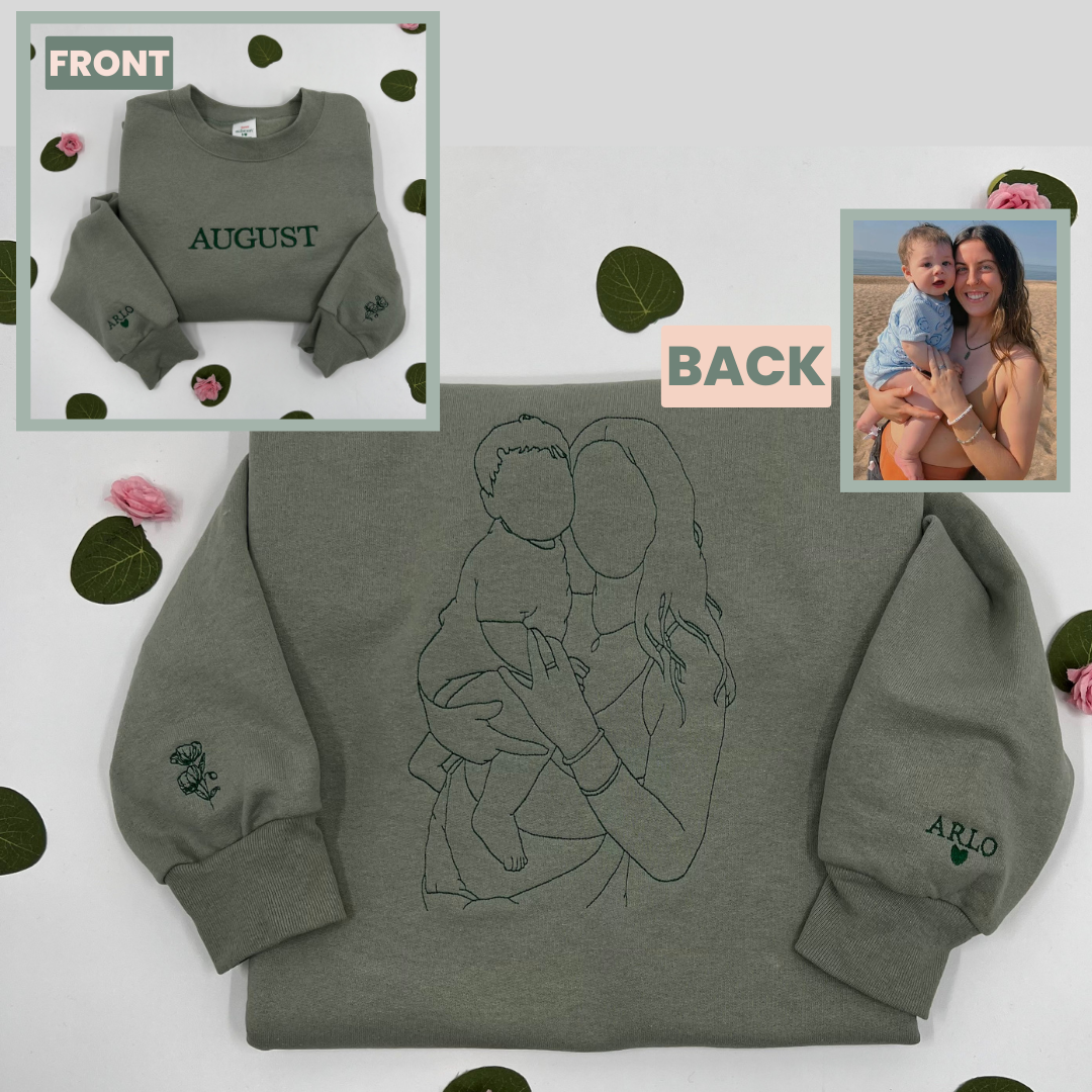 Custom Front and Back, Birth Month/Flower Keepsake Membroidered Sweatshirt