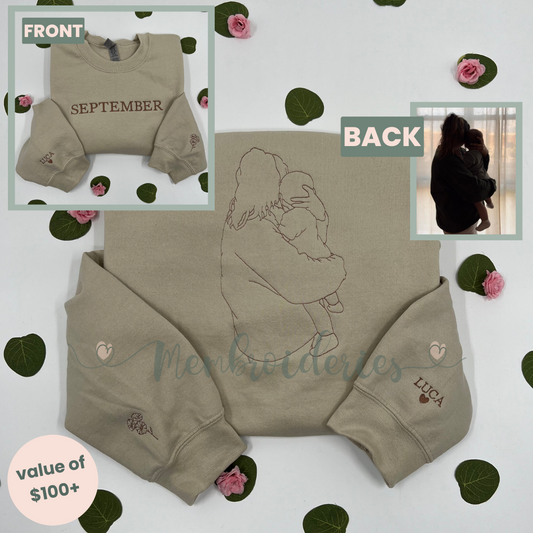 Custom Front and Back, Birth Month/Flower Keepsake Membroidered Sweatshirt