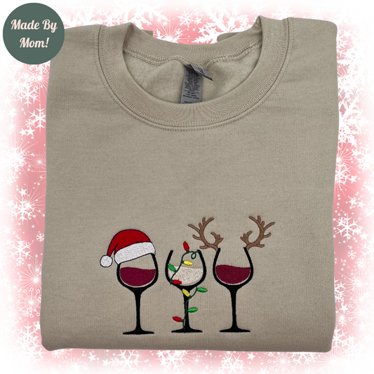 Christmas Wine Glass Set Sweatshirt