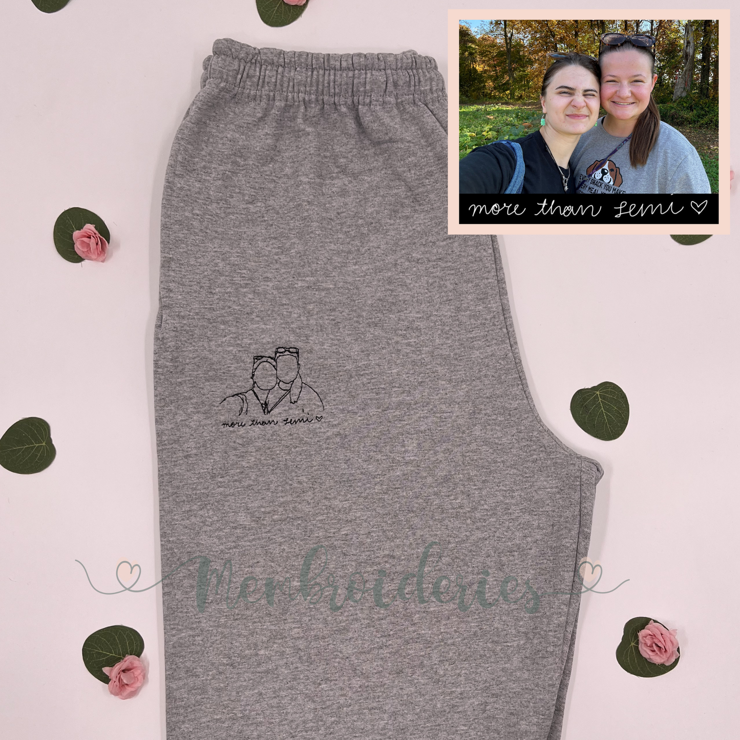 Custom Photo Membroidered Open Bottom UNISEX Sweatpants